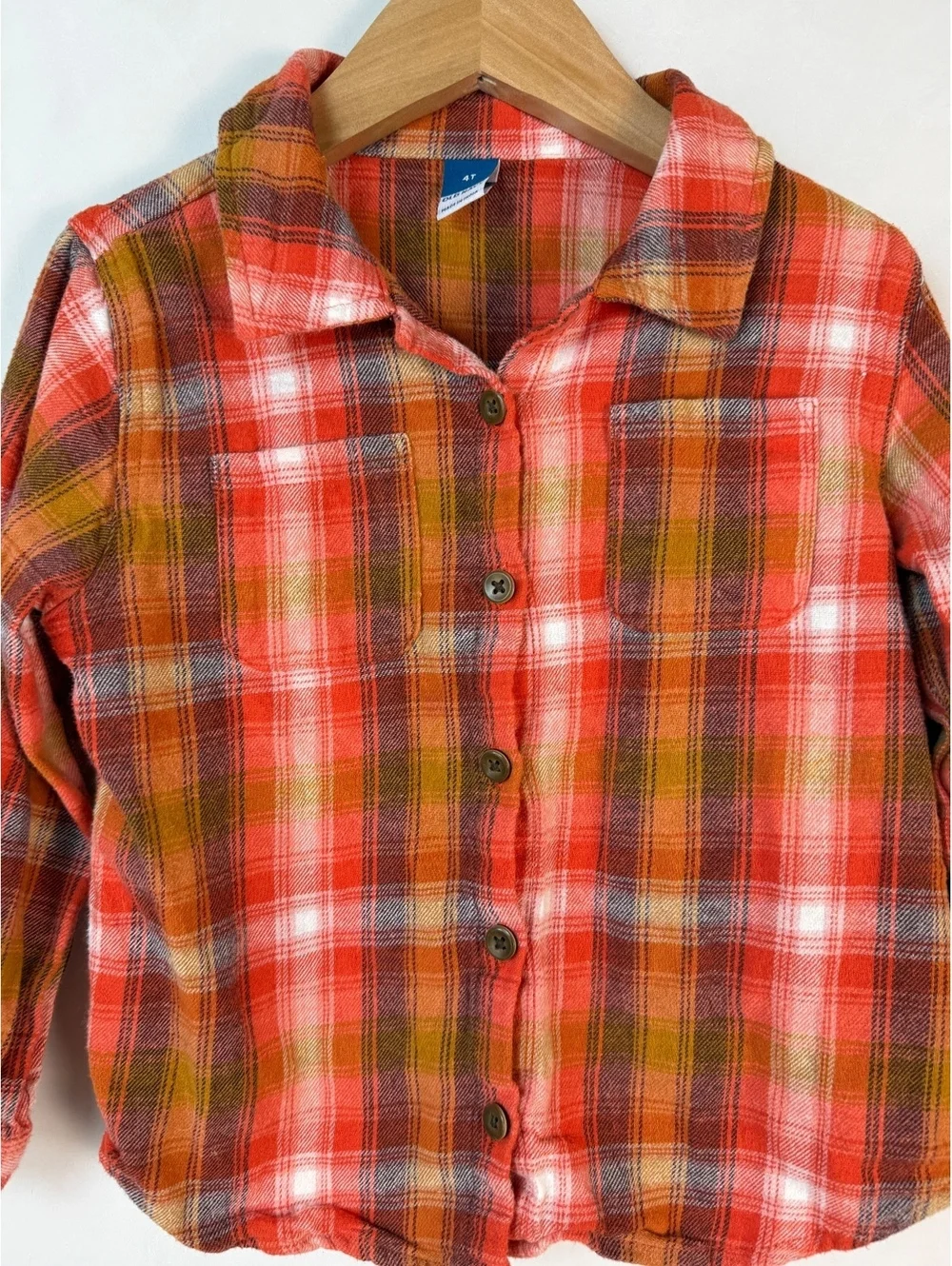 4T Old Navy Kids Orange Plaid Button-Up Shirt